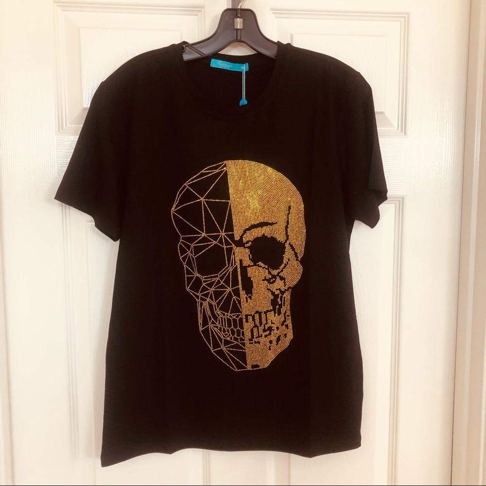 Perruzo Gold Embellished Heads or Tails TShirt